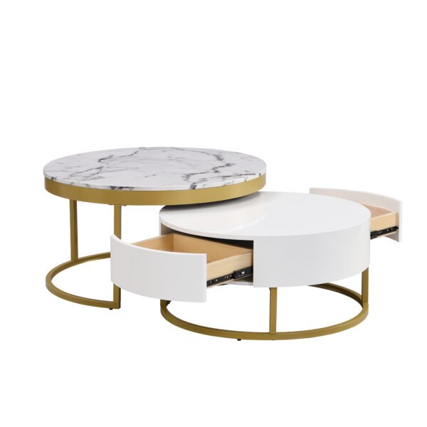 Modern Round Nesting Coffee Table with Drawers in White - Image 20