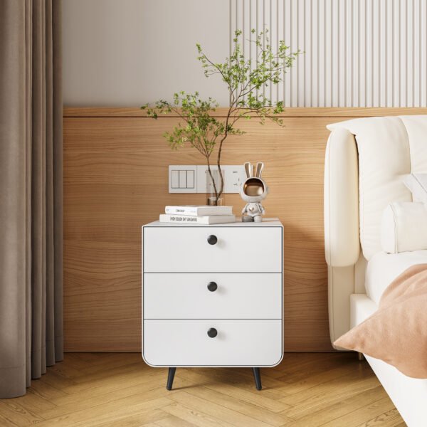 Modern Night Stand Storage Cabinet for Living Room Bedroom Steel Cabinet with 3 Drawers Bedside Furniture Circular Handle - Image 5