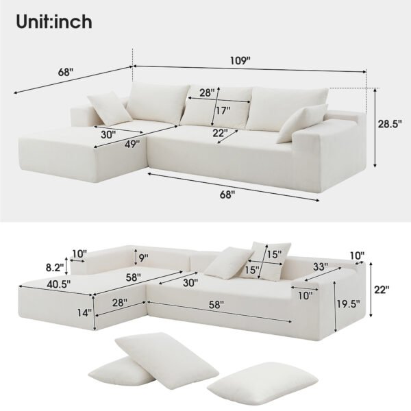 109*68" Modular Sectional Living Room Sofa Set Modern Minimalist Style Couch White - Image 7