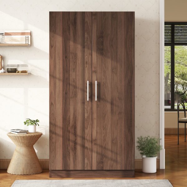 2-Door Wooden Wardrobe Armoire with 3 Storage Shelves  Brown - Image 12