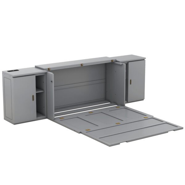 Queen Size Murphy Bed with Shelves, Cabinets and USB Ports,Gray - Image 15