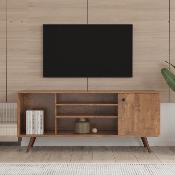 TV Stand Use in Living Room Furniture with 1 storage and 2 shelves Cabinet high quality particle board Walnut - Image 13