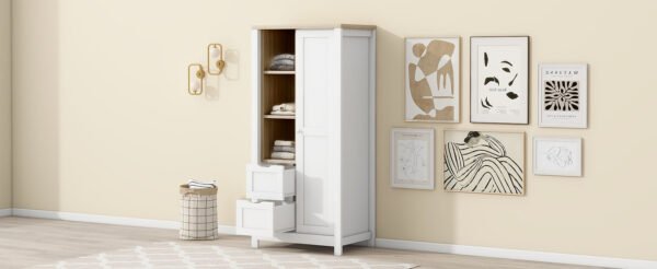 Bedroom Storage Wardrobe with Hanging Rods White - Image 11