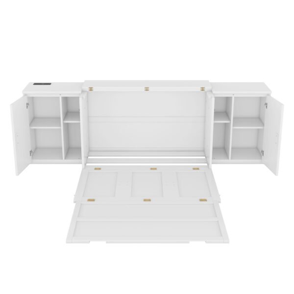 Full Size Murphy Bed with Shelves, Cabinets and USB Ports,White - Image 15