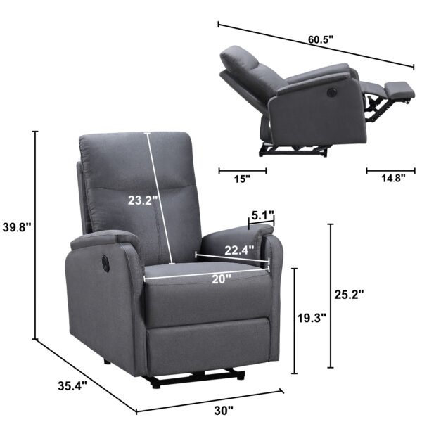 Power Recliner Chair With USB Charge port  Recliner Single Chair For Living Room Bed Room - Image 4