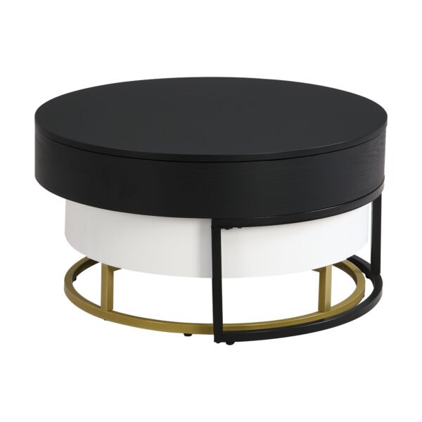 Modern Round Lift-top Nesting Coffee Tables with 2 Drawers White & Black - Image 21