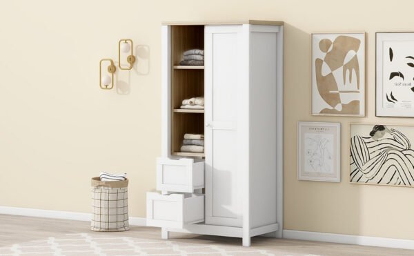 Bedroom Storage Wardrobe with Hanging Rods White - Image 12