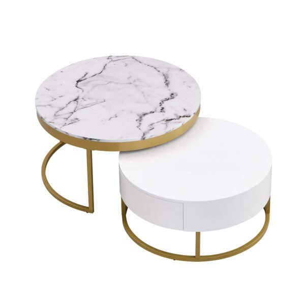 Modern Round Nesting Coffee Table with Drawers in White - Image 22