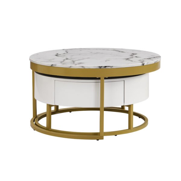 Modern Round Nesting Coffee Table with Drawers in White - Image 16