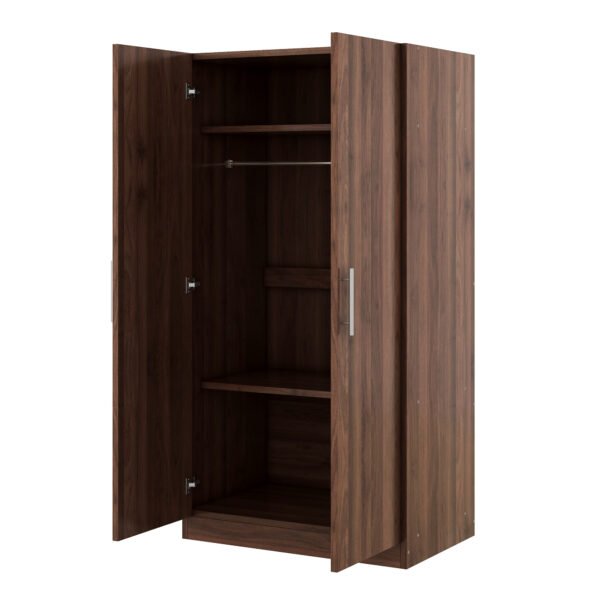 2-Door Wooden Wardrobe Armoire with 3 Storage Shelves  Brown - Image 2