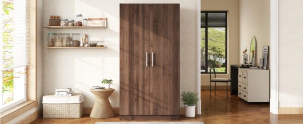 2-Door Wooden Wardrobe Armoire with 3 Storage Shelves  Brown - Image 6