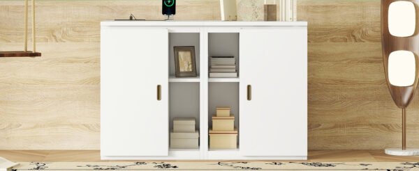 Full Size Murphy Bed with Shelves, Cabinets and USB Ports,White - Image 13