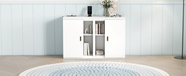 Queen Size Murphy Bed with Shelves, Cabinets and USB Ports,White - Image 19