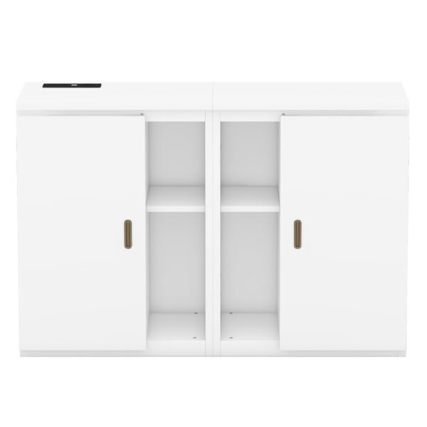 Queen Size Murphy Bed with Shelves, Cabinets and USB Ports,White - Image 4