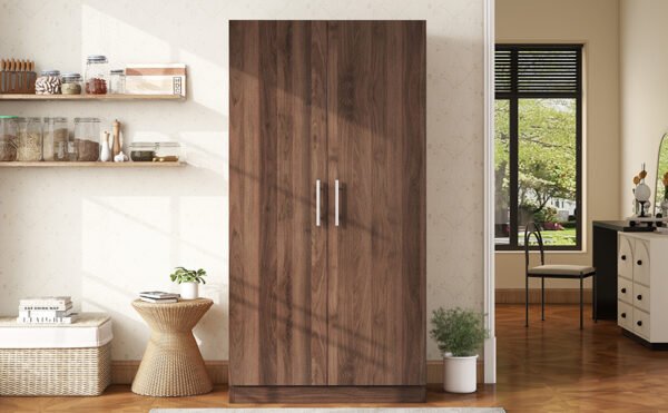 2-Door Wooden Wardrobe Armoire with 3 Storage Shelves  Brown - Image 13