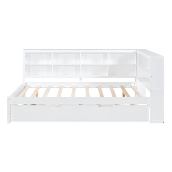 Wooden Full Size DayBed with Twin Size Trundle, DayBed with Storage Shelf and USB Charging Ports,White - Image 15