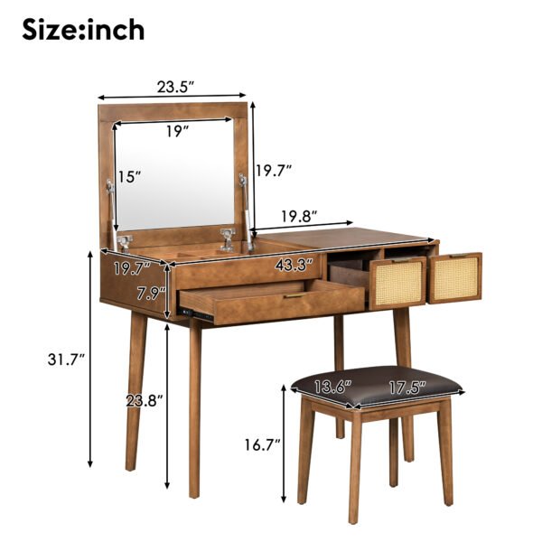 43.3 Vanity Set with mirror and stool Brown - Image 17