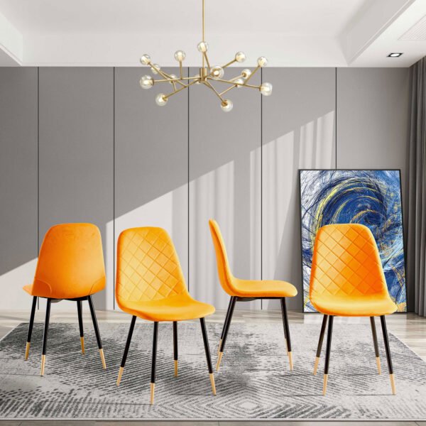 Orange Velvet Tufted Accent Chairs with Golden Color Metal Legs Modern Dining Chairs for Living Room Set of 2 - Image 6