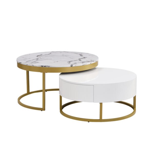 Modern Round Nesting Coffee Table with Drawers in White - Image 17