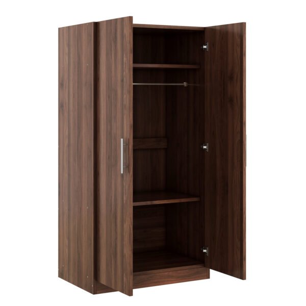 2-Door Wooden Wardrobe Armoire with 3 Storage Shelves  Brown - Image 9