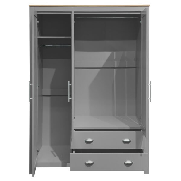 Three Door Storage Wardrobe with Cabinets and Two Hanging Rods,Gray - Image 7