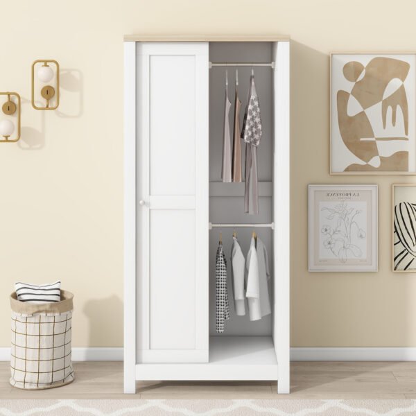 Bedroom Storage Wardrobe with Hanging Rods White - Image 8