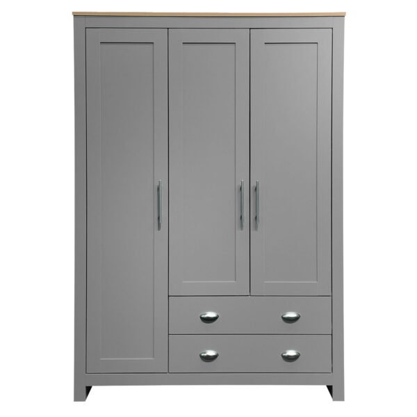 Three Door Storage Wardrobe with Cabinets and Two Hanging Rods,Gray - Image 3