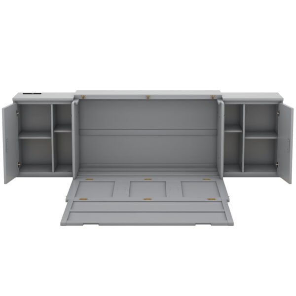 Queen Size Murphy Bed with Shelves, Cabinets and USB Ports,Gray - Image 16