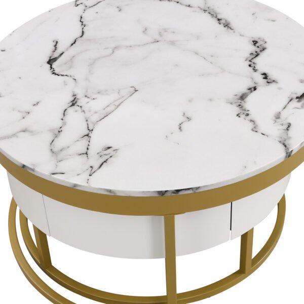 Modern Round Nesting Coffee Table with Drawers in White - Image 21