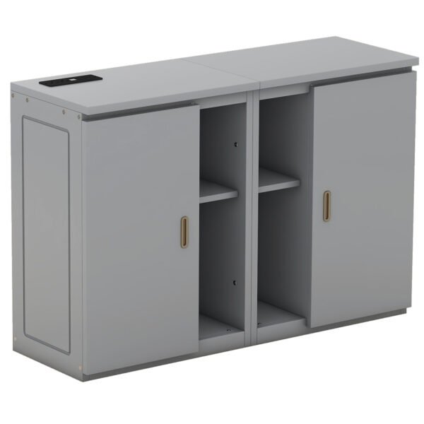 Queen Size Murphy Bed with Shelves, Cabinets and USB Ports,Gray - Image 6