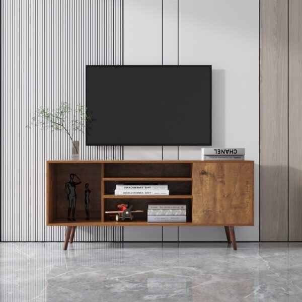 TV Stand Use in Living Room Furniture with 1 storage and 2 shelves Cabinet high quality particle board Walnut - Image 12