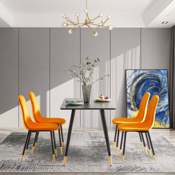 Orange Velvet Tufted Accent Chairs with Golden Color Metal Legs Modern Dining Chairs for Living Room Set of 2 - Image 5