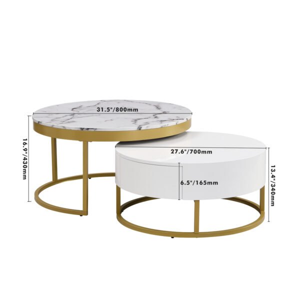 Modern Round Nesting Coffee Table with Drawers in White - Image 18