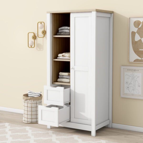 Bedroom Storage Wardrobe with Hanging Rods White - Image 10