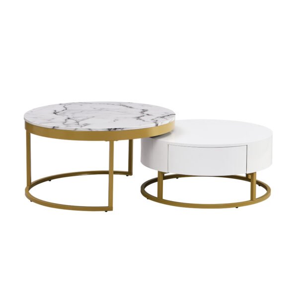 Modern Round Nesting Coffee Table with Drawers in White - Image 19