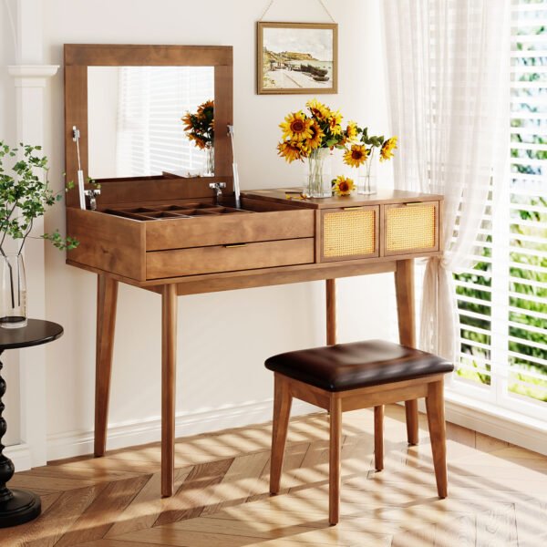 43.3 Vanity Set with mirror and stool Brown - Image 13