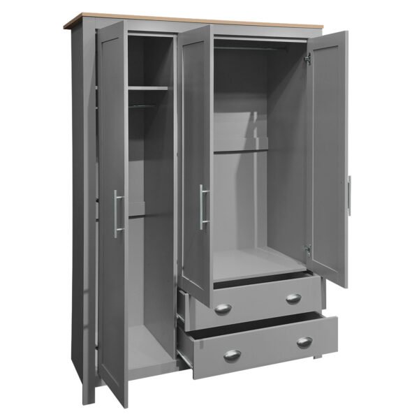 Three Door Storage Wardrobe with Cabinets and Two Hanging Rods,Gray - Image 4