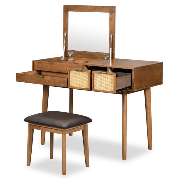 43.3 Vanity Set with mirror and stool Brown - Image 2