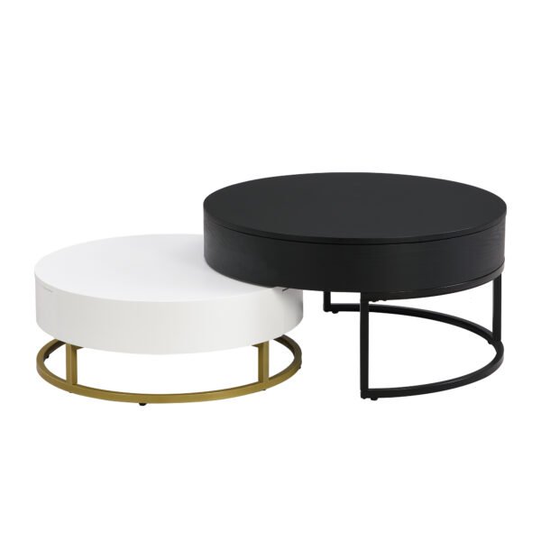 Modern Round Lift-top Nesting Coffee Tables with 2 Drawers White & Black - Image 24