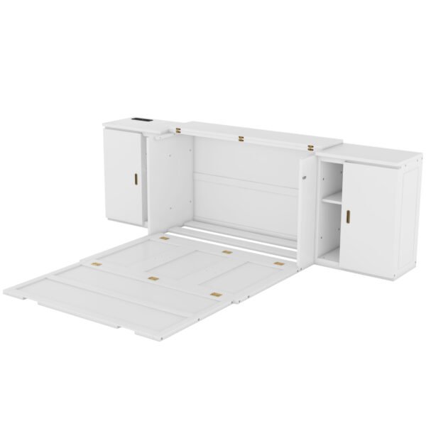 Full Size Murphy Bed with Shelves, Cabinets and USB Ports,White - Image 6