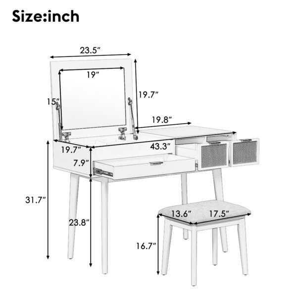 43.3 Vanity Set with mirror and stool Brown - Image 9