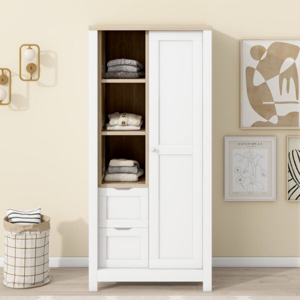 Bedroom Storage Wardrobe with Hanging Rods White - Image 5