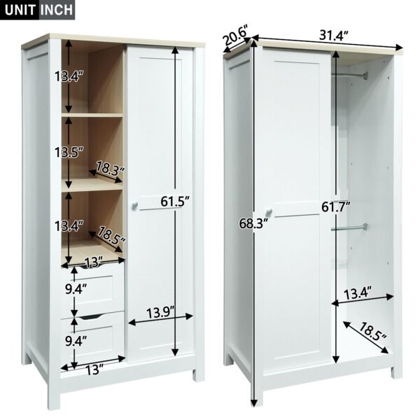 Bedroom Storage Wardrobe with Hanging Rods White - Image 13