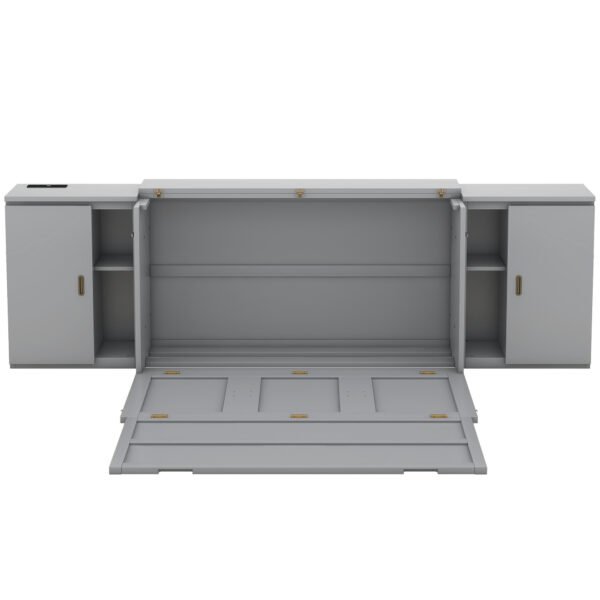 Queen Size Murphy Bed with Shelves, Cabinets and USB Ports,Gray - Image 19