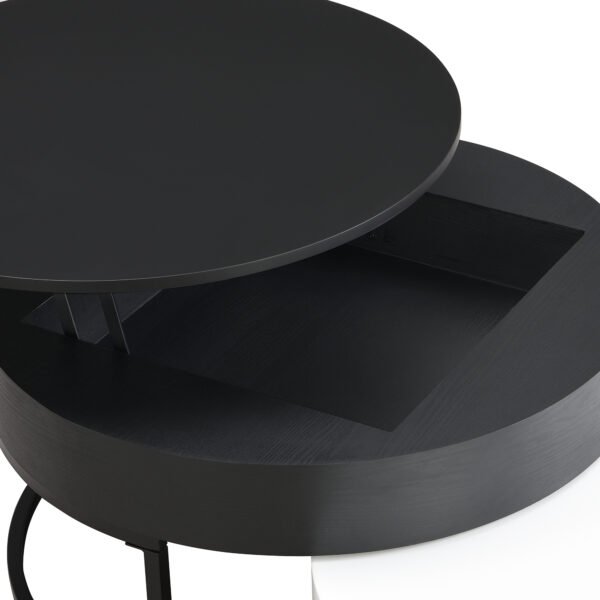 Modern Round Lift-top Nesting Coffee Tables with 2 Drawers White & Black - Image 23