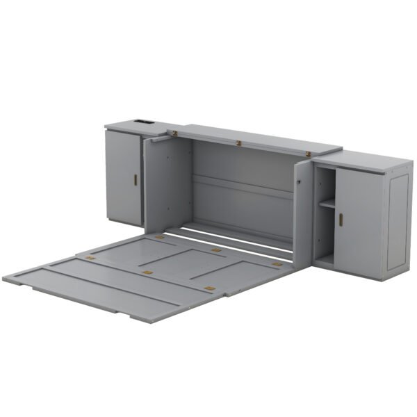 Queen Size Murphy Bed with Shelves, Cabinets and USB Ports,Gray - Image 3