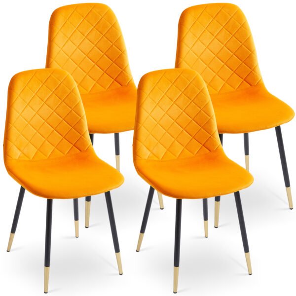 Orange Velvet Tufted Accent Chairs with Golden Color Metal Legs Modern Dining Chairs for Living Room Set of 2 - Image 7