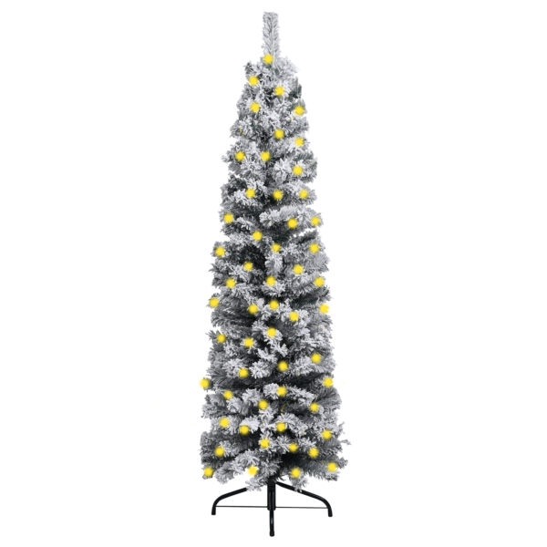 vidaXL Slim Pre-lit Christmas Tree with Flocked Snow Green 94.5" PVC - Image 2