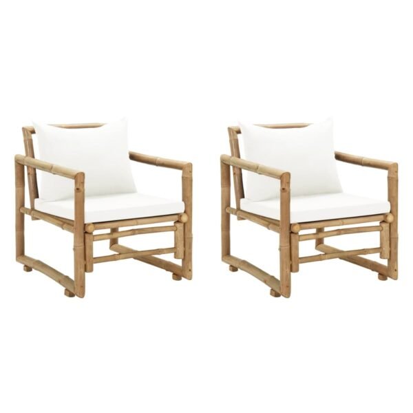 vidaXL Patio Chairs 2 Pcs Outdoor Patio Dining Chair with Cushions Bamboo - Image 4