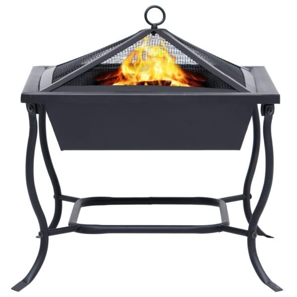 vidaXL Fire Pit Black 16.5"x16.5"x17.7" Steel - Image 3